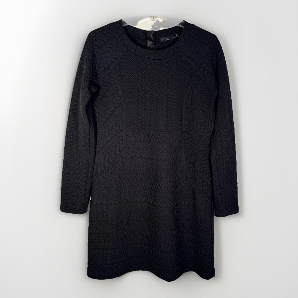 Prana Women's Size M Mini Dress Macee Jacquard Knit Black Long Sleeve Athleisure